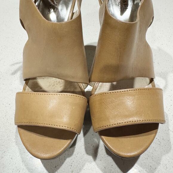 Michael Kors Tan Carla Ultra-High Peep Toe Platform Heels | Size 9M - Picture 6 of 10